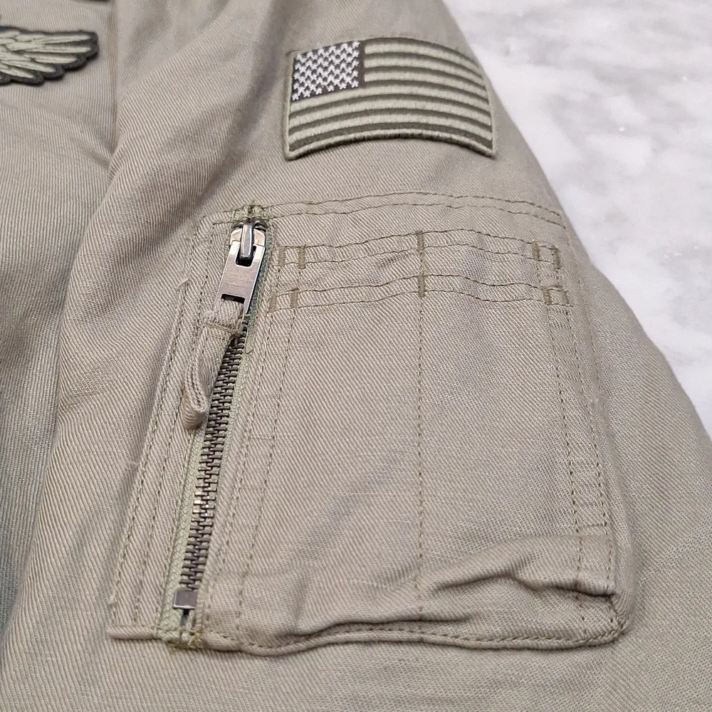 Express Mens‎ Bomber Jacket Olive Green Military Vibe New York Linen Blend AS IS